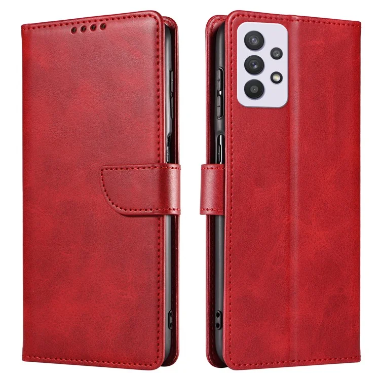 For Samsung Galaxy A33 5G Stand Phone Cover Square Magnetic Clasp Wallet Leather Phone Case - Red