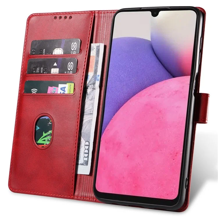 For Samsung Galaxy A33 5G Stand Phone Cover Square Magnetic Clasp Wallet Leather Phone Case - Red