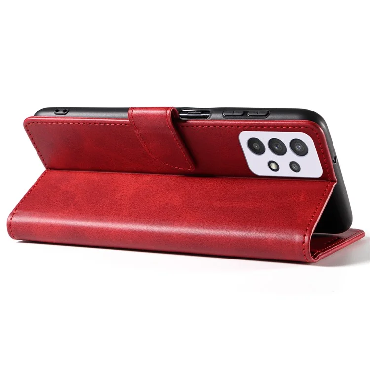 For Samsung Galaxy A33 5G Stand Phone Cover Square Magnetic Clasp Wallet Leather Phone Case - Red