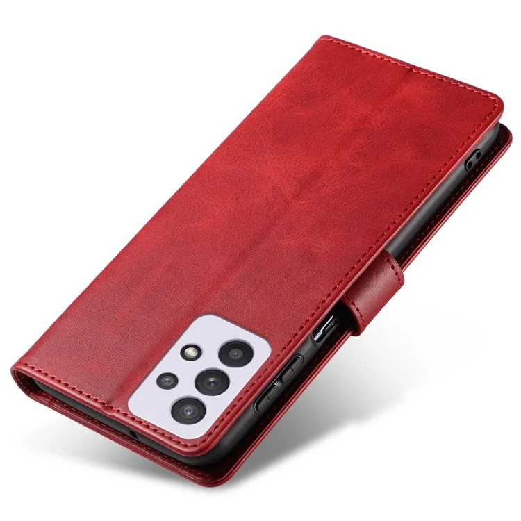 For Samsung Galaxy A33 5G Stand Phone Cover Square Magnetic Clasp Wallet Leather Phone Case - Red