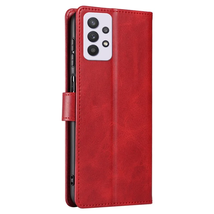 For Samsung Galaxy A33 5G Stand Phone Cover Square Magnetic Clasp Wallet Leather Phone Case - Red
