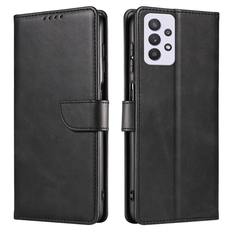 For Samsung Galaxy A33 5G Stand Phone Cover Square Magnetic Clasp Wallet Leather Phone Case - Black