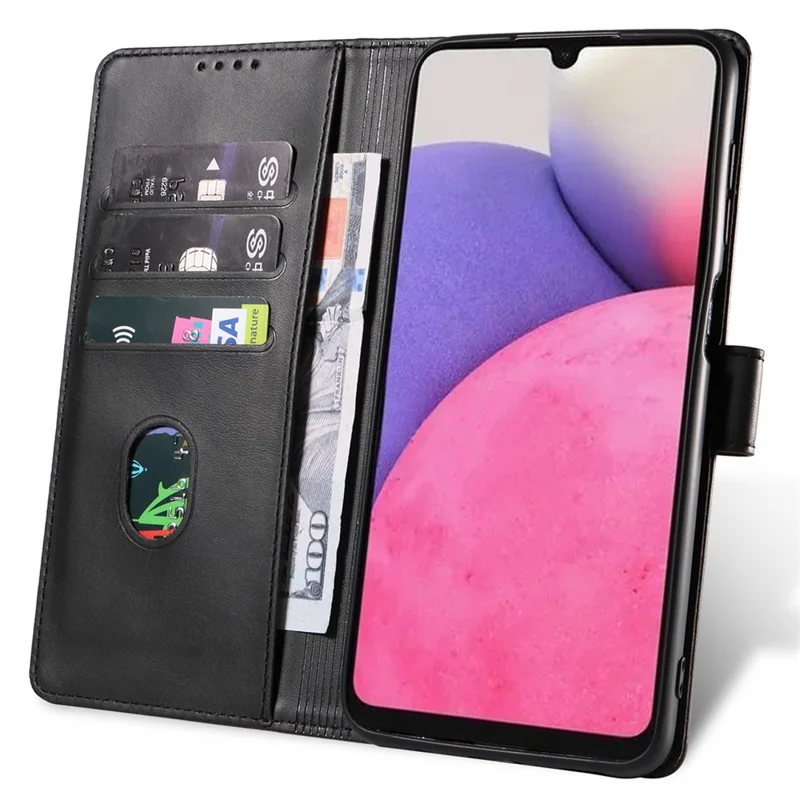 For Samsung Galaxy A33 5G Stand Phone Cover Square Magnetic Clasp Wallet Leather Phone Case - Black