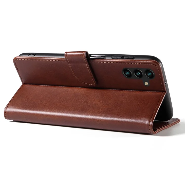 Für Samsung Galaxy A34 5G Lederhülle Quadratische Magnetverschluss-Case mit Ständer Brieftasche - Braun