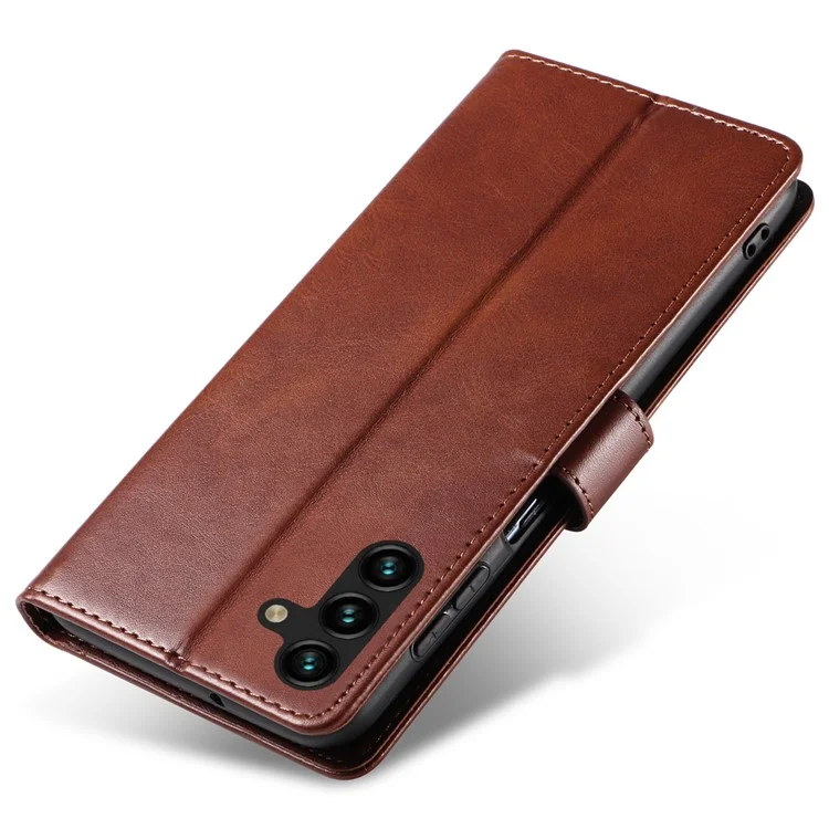 Für Samsung Galaxy A34 5G Lederhülle Quadratische Magnetverschluss-Case mit Ständer Brieftasche - Braun