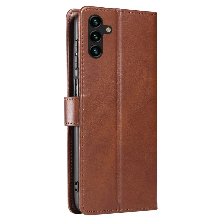 Für Samsung Galaxy A34 5G Lederhülle Quadratische Magnetverschluss-Case mit Ständer Brieftasche - Braun