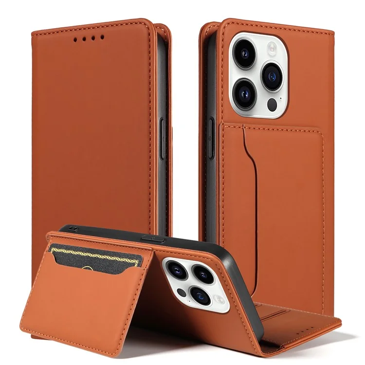 Per iPhone 14 Pro Business Style Anti-drop Phone Case Stand Skin Touch Flip Leather Wallet Cover - Marrone