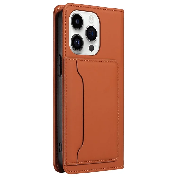 Per iPhone 14 Pro Business Style Anti-drop Phone Case Stand Skin Touch Flip Leather Wallet Cover - Marrone