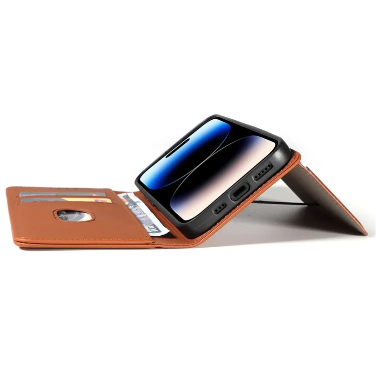 Per iPhone 14 Pro Business Style Anti-drop Phone Case Stand Skin Touch Flip Leather Wallet Cover - Marrone