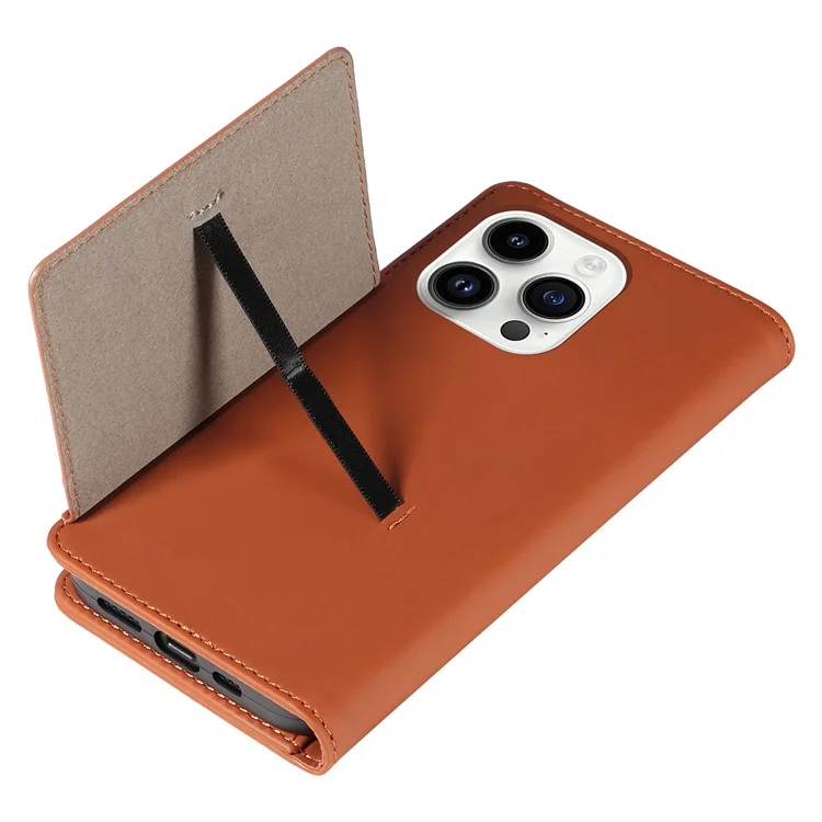 Per iPhone 14 Pro Business Style Anti-drop Phone Case Stand Skin Touch Flip Leather Wallet Cover - Marrone