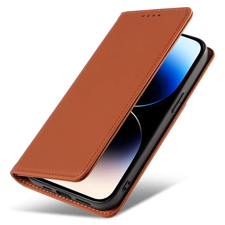 Per iPhone 14 Pro Business Style Anti-drop Phone Case Stand Skin Touch Flip Leather Wallet Cover - Marrone