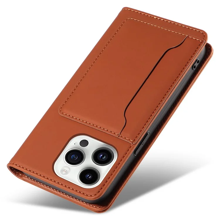 Per iPhone 14 Pro Business Style Anti-drop Phone Case Stand Skin Touch Flip Leather Wallet Cover - Marrone