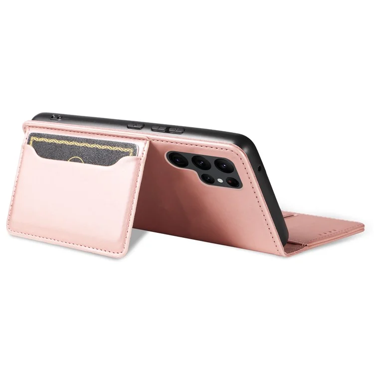 Leather Phone Case For Samsung Galaxy S23 Ultra , Skin-friendly Shockproof Magnetic Phone Cover Stand Wallet - Rose Gold