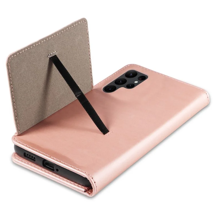 Leather Phone Case For Samsung Galaxy S23 Ultra , Skin-friendly Shockproof Magnetic Phone Cover Stand Wallet - Rose Gold