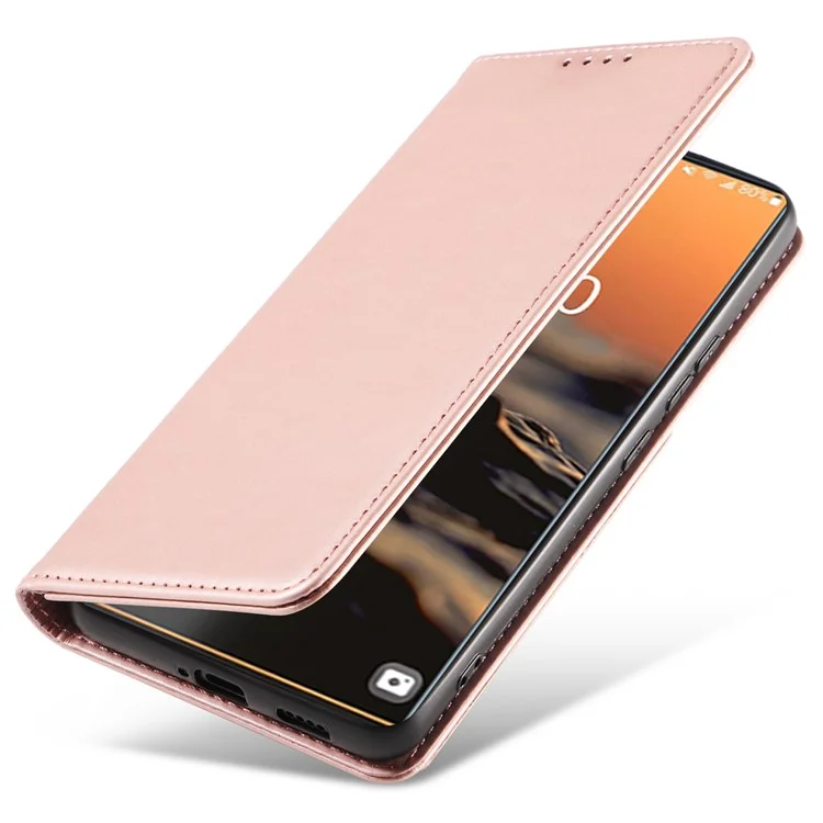 Leather Phone Case For Samsung Galaxy S23 Ultra , Skin-friendly Shockproof Magnetic Phone Cover Stand Wallet - Rose Gold
