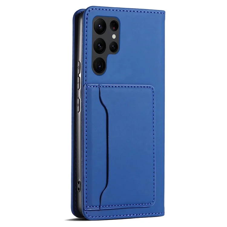 Custodia in pelle per Samsung Galaxy S23 Ultra, Custodia magnetica per telefono antiurto e friendly skin - Blu
