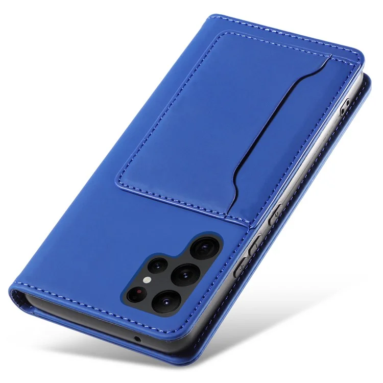Custodia in pelle per Samsung Galaxy S23 Ultra, Custodia magnetica per telefono antiurto e friendly skin - Blu