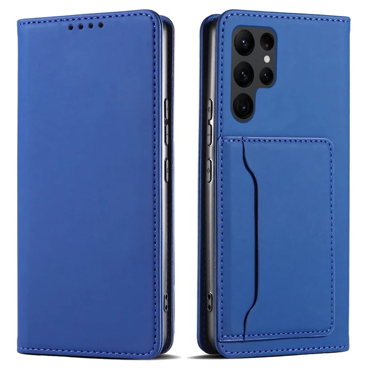 Custodia in pelle per Samsung Galaxy S23 Ultra, Custodia magnetica per telefono antiurto e friendly skin - Blu