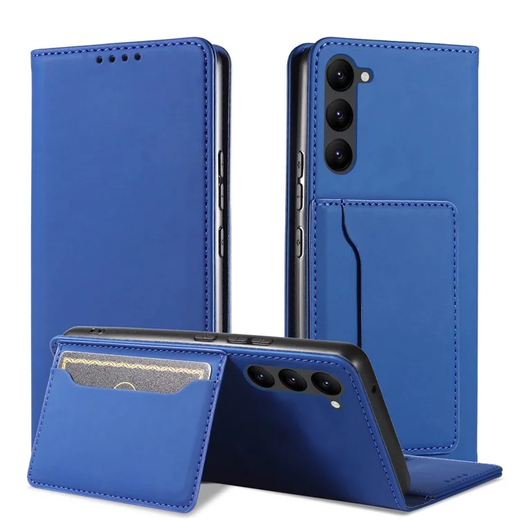 Business Style Phone Case Für Samsung Galaxy S23+ Stand Wallet Skin Touch Flip Leder Voll Schutz Abdeckung - Blau
