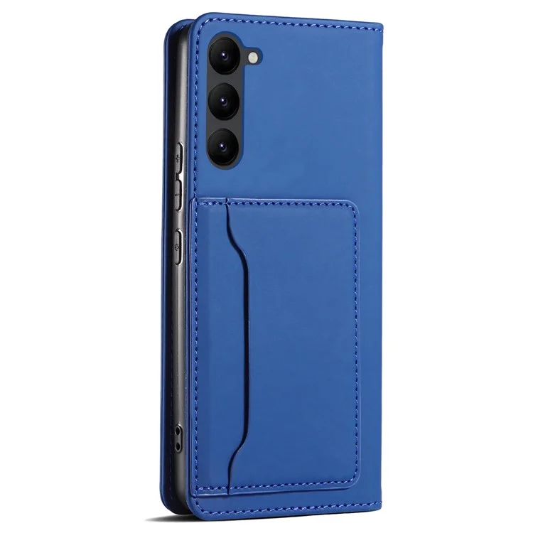 Business Style Phone Case Für Samsung Galaxy S23+ Stand Wallet Skin Touch Flip Leder Voll Schutz Abdeckung - Blau