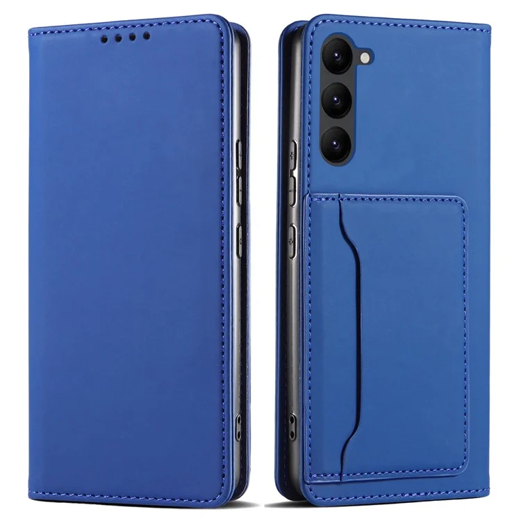 Business Style Phone Case Für Samsung Galaxy S23+ Stand Wallet Skin Touch Flip Leder Voll Schutz Abdeckung - Blau