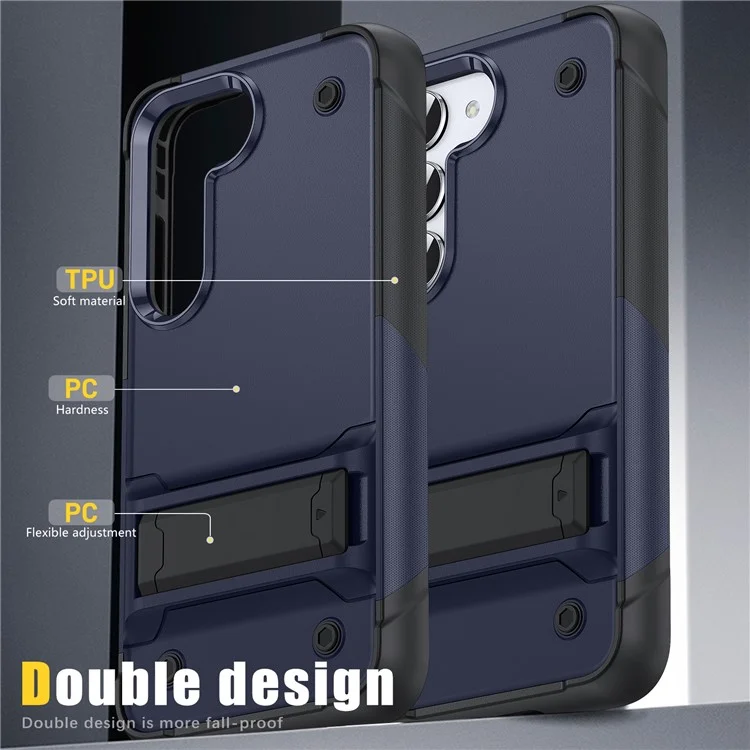 Funda para Smartphone para Samsung Galaxy S23+ , Cubierta de Teléfono a Prueba de Golpes de PC+TPU con Soporte - Azul / Negro