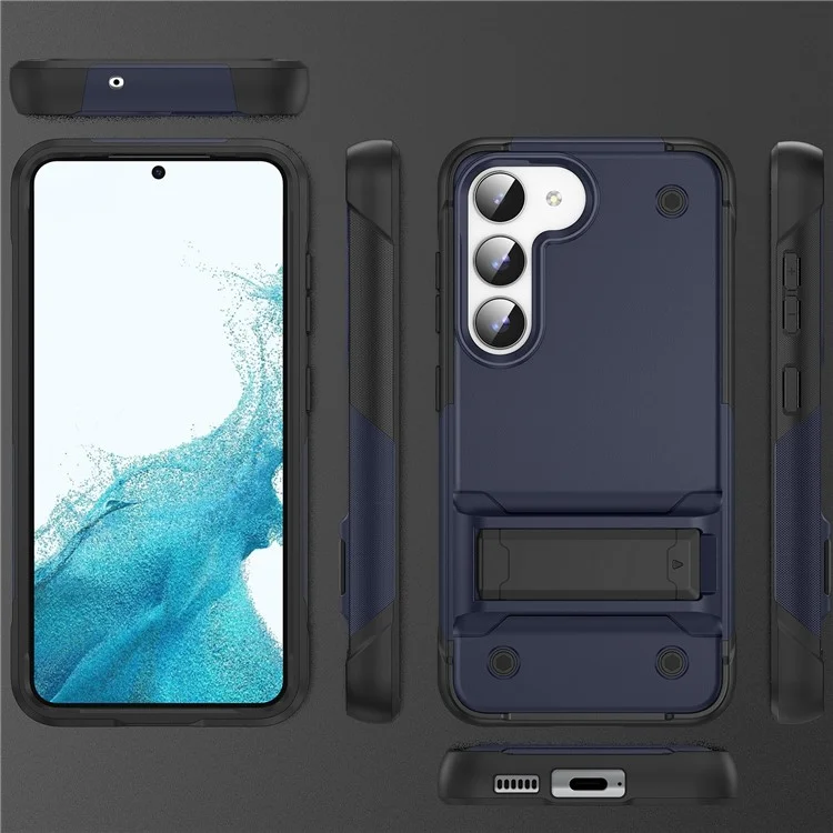 Funda para Smartphone para Samsung Galaxy S23+ , Cubierta de Teléfono a Prueba de Golpes de PC+TPU con Soporte - Azul / Negro