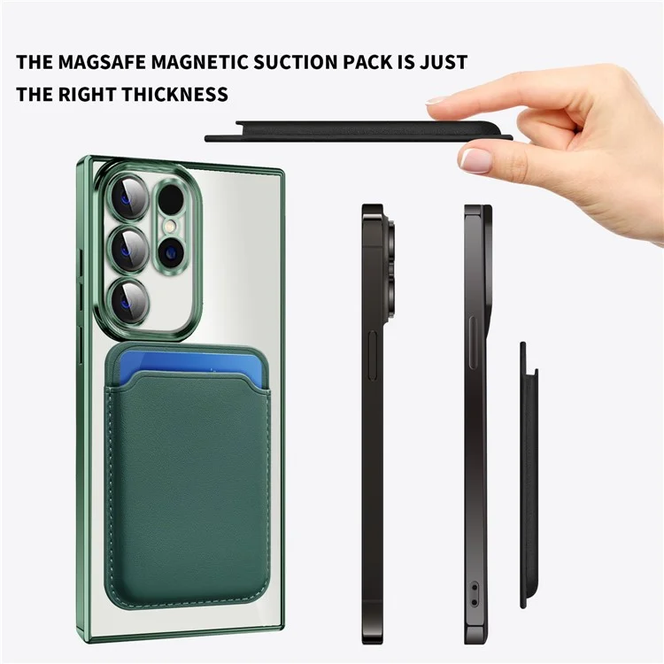 Étui de téléphone magnétique pour Samsung Galaxy S23 Ultra, coque transparente en TPU + PC avec porte-carte - Rose