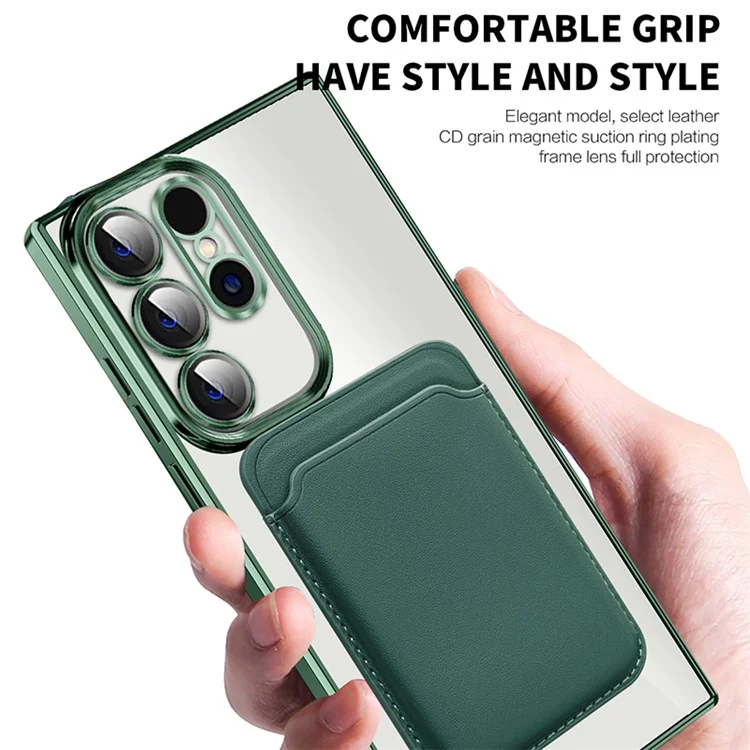 Étui de téléphone magnétique pour Samsung Galaxy S23 Ultra, coque transparente en TPU + PC avec porte-carte - Rose