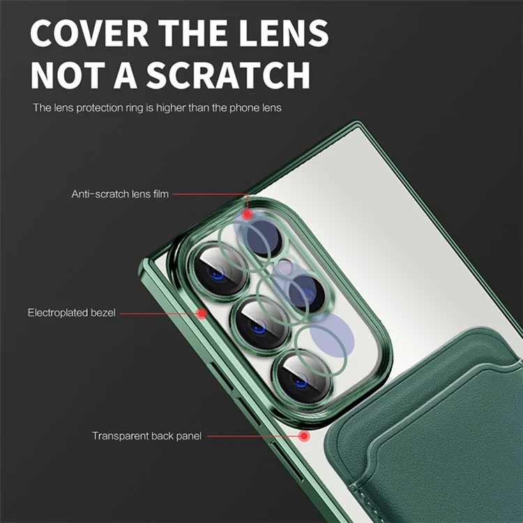Étui de téléphone magnétique pour Samsung Galaxy S23 Ultra, coque transparente en TPU + PC avec porte-carte - Rose