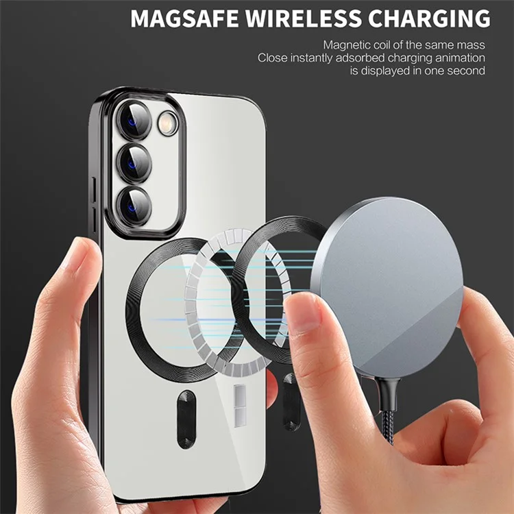 Clear Magnetic Case for Samsung Galaxy S23+ Compatible with MagSafe TPU + PC Shockproof Phone Cover - Purple
