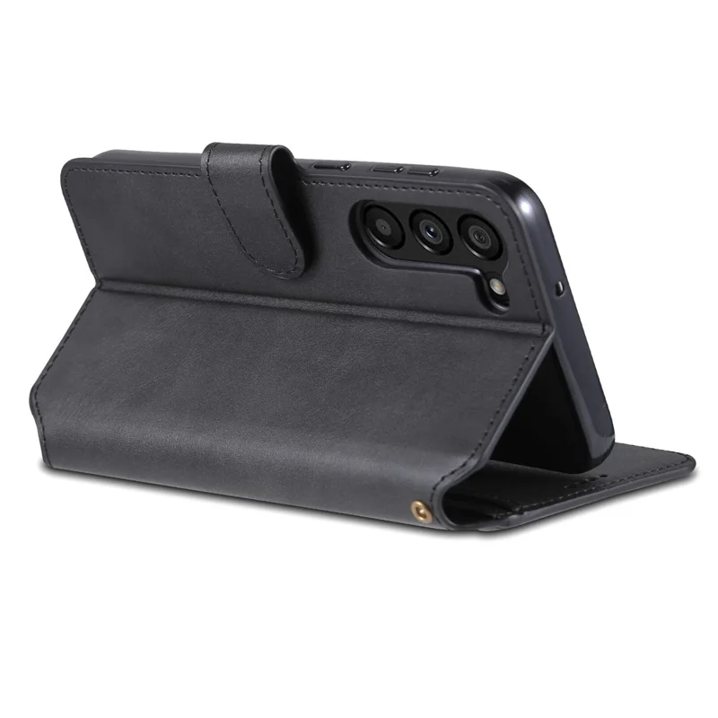 AZNS Anti-fall Phone Case For Samsung Galaxy S23 Calf Texture Leather Flip Phone Cover with Wallet Stand - Black