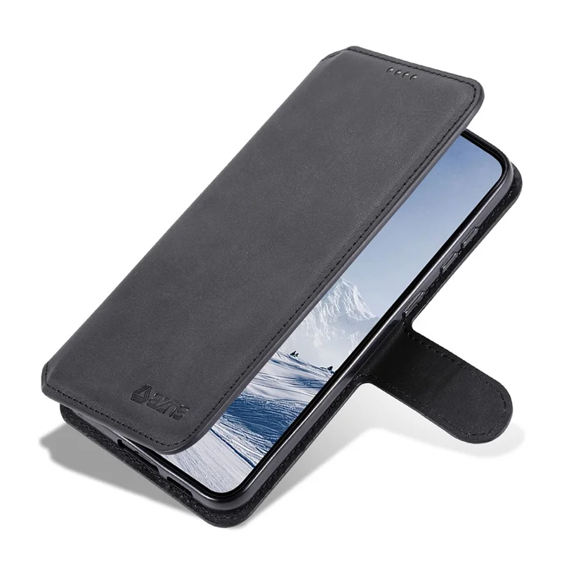 AZNS Anti-fall Phone Case For Samsung Galaxy S23 Calf Texture Leather Flip Phone Cover with Wallet Stand - Black