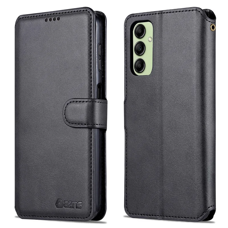 AZNS Stootvaste Telefoonhoesje voor Samsung Galaxy A14 5G / A14 4G Kalfstextuur Leren Telefoonportemonnee Hoesje met Stand - Zwart