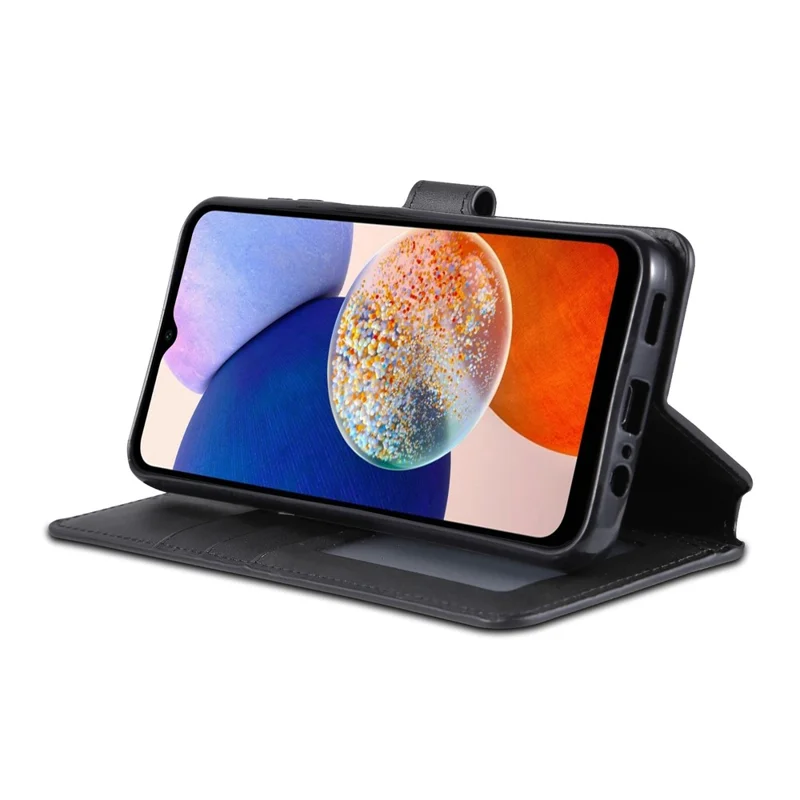 AZNS Stootvaste Telefoonhoesje voor Samsung Galaxy A14 5G / A14 4G Kalfstextuur Leren Telefoonportemonnee Hoesje met Stand - Zwart