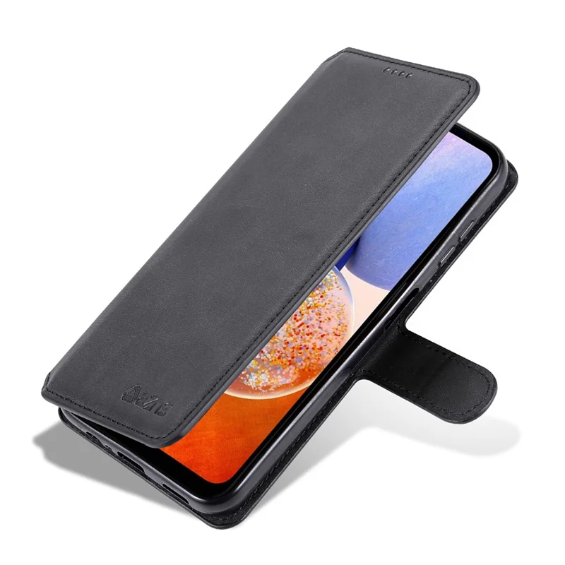AZNS Stootvaste Telefoonhoesje voor Samsung Galaxy A14 5G / A14 4G Kalfstextuur Leren Telefoonportemonnee Hoesje met Stand - Zwart