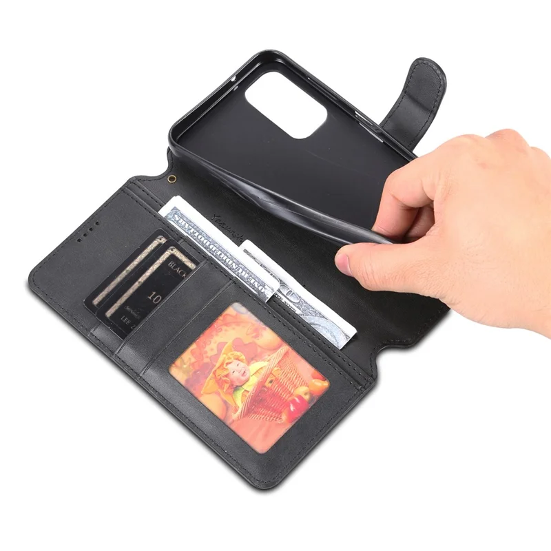 AZNS Stootvaste Telefoonhoesje voor Samsung Galaxy A14 5G / A14 4G Kalfstextuur Leren Telefoonportemonnee Hoesje met Stand - Zwart