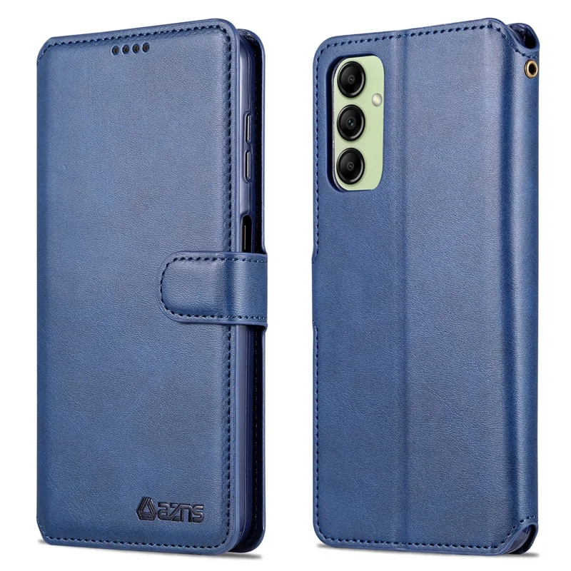 AZNS Drop-proof Phone Case For Samsung Galaxy A14 5G / A14 4G Calf Texture Leather Phone Wallet Cover Stand - Blue