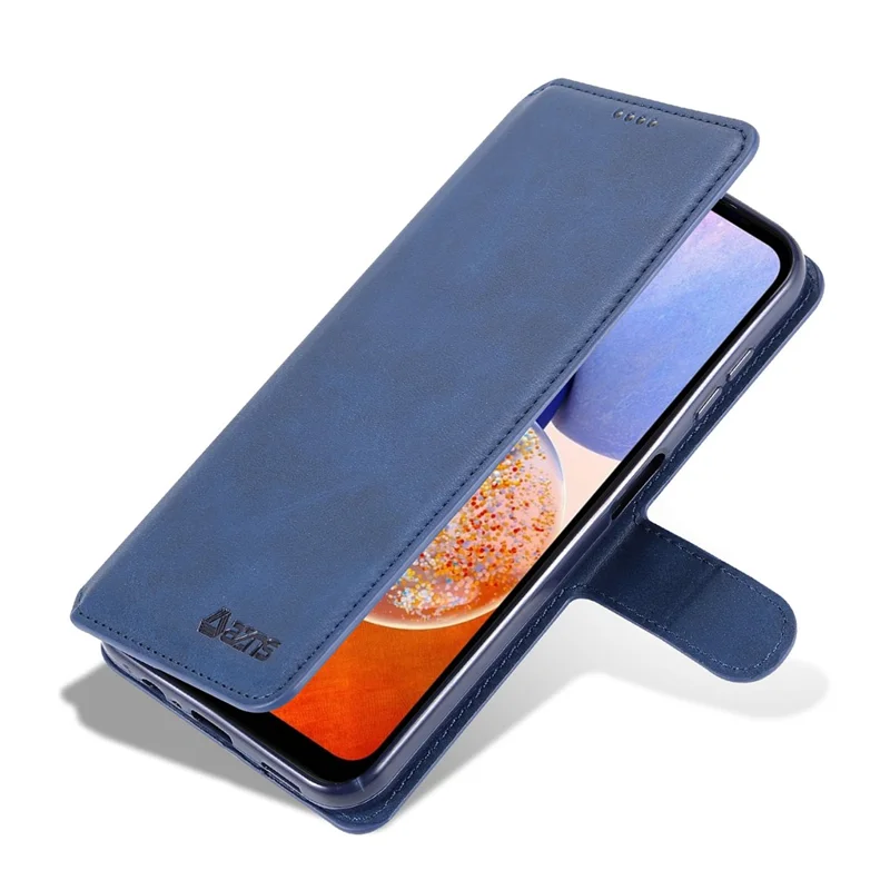 AZNS Drop-proof Phone Case For Samsung Galaxy A14 5G / A14 4G Calf Texture Leather Phone Wallet Cover Stand - Blue
