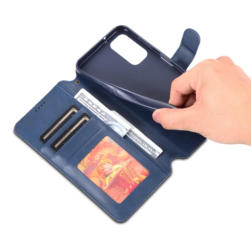 AZNS Drop-proof Phone Case For Samsung Galaxy A14 5G / A14 4G Calf Texture Leather Phone Wallet Cover Stand - Blue