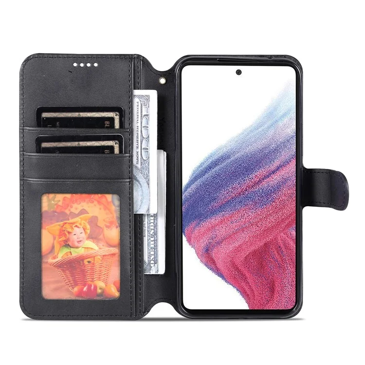 AZNS Für Samsung Galaxy A34 5G Kalbleder Telefon Cover mit Geldbörse Stand Anti-Drop Case - Schwarz