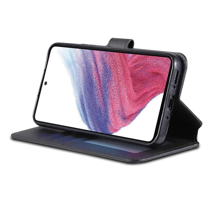 AZNS Für Samsung Galaxy A34 5G Kalbleder Telefon Cover mit Geldbörse Stand Anti-Drop Case - Schwarz