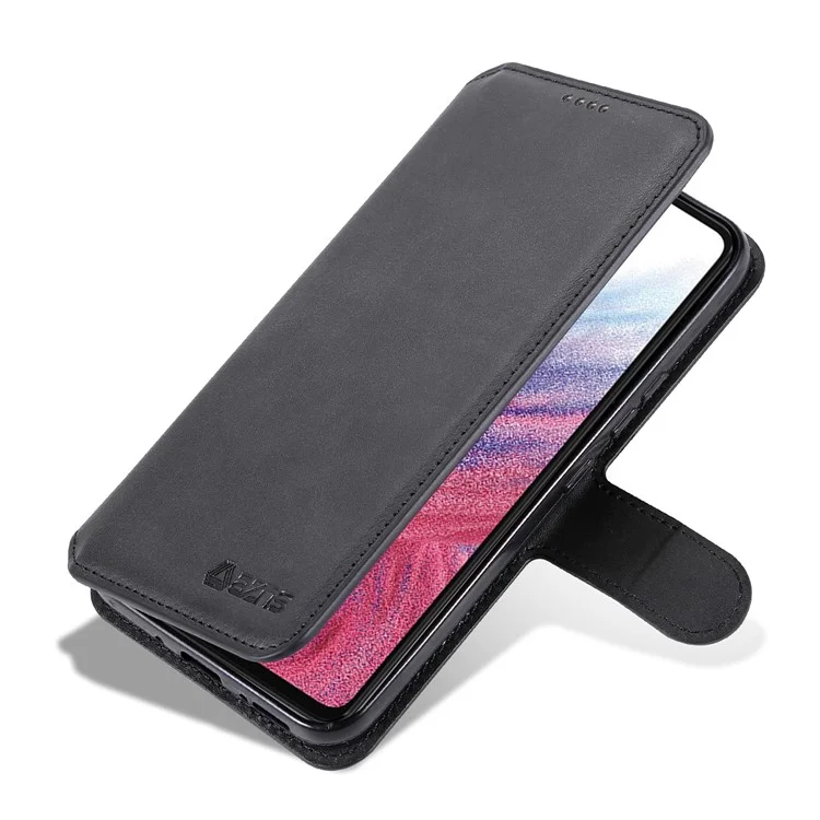 AZNS Für Samsung Galaxy A34 5G Kalbleder Telefon Cover mit Geldbörse Stand Anti-Drop Case - Schwarz