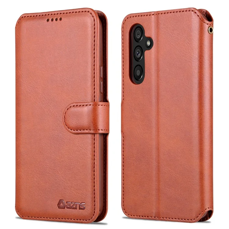 AZNS For Samsung Galaxy A34 5G Calf Texture Leather Phone Cover with Wallet Stand Anti-drop Case - Brown