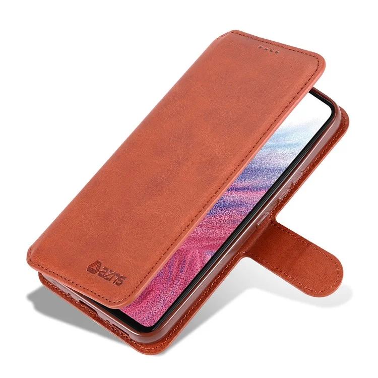 AZNS For Samsung Galaxy A34 5G Calf Texture Leather Phone Cover with Wallet Stand Anti-drop Case - Brown