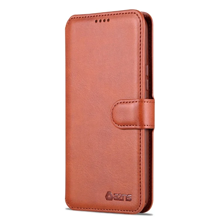 AZNS For Samsung Galaxy A34 5G Calf Texture Leather Phone Cover with Wallet Stand Anti-drop Case - Brown