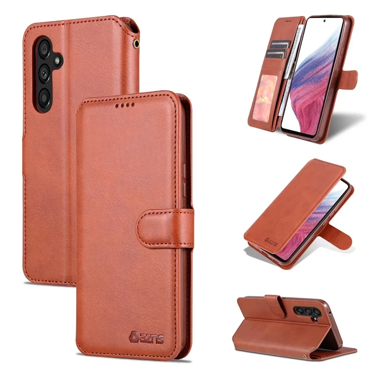 AZNS For Samsung Galaxy A34 5G Calf Texture Leather Phone Cover with Wallet Stand Anti-drop Case - Brown