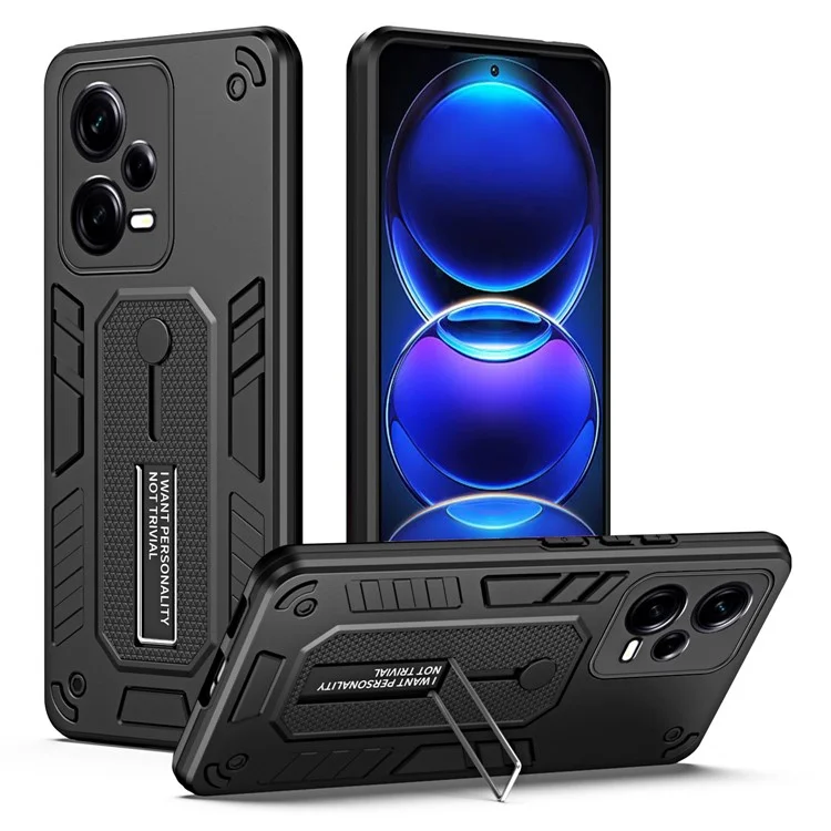Funda para teléfono Xiaomi Redmi Note 12 Pro+ 5G Soporte Kickstand PC+TPU Funda de teléfono inteligente - Negro