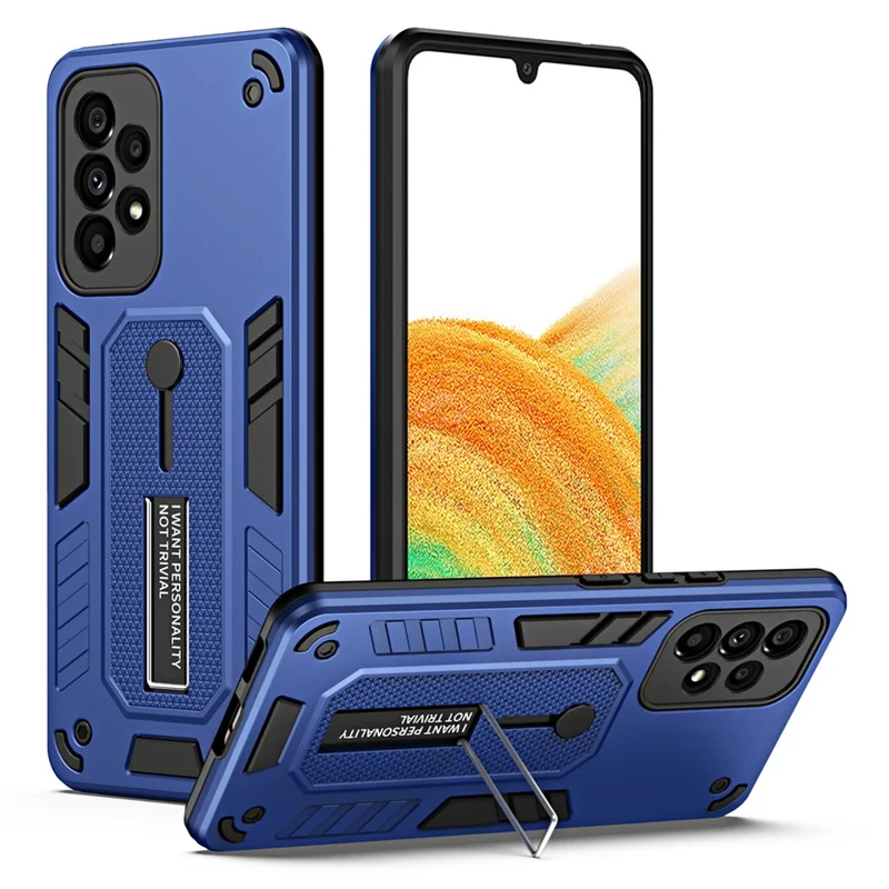 For Samsung Galaxy A33 5G Anti-scratch Phone Case with Finger Kickstand PC + TPU Kickstand Cell Phone Cover - Blue