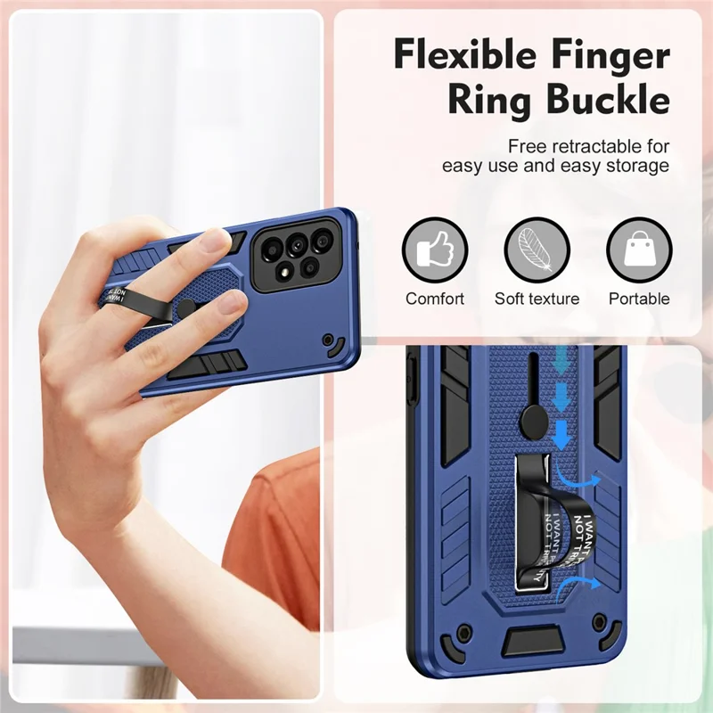 For Samsung Galaxy A33 5G Anti-scratch Phone Case with Finger Kickstand PC + TPU Kickstand Cell Phone Cover - Blue